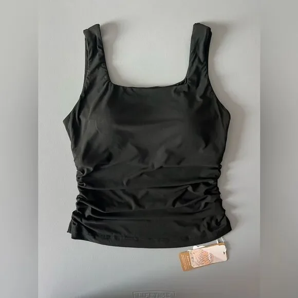 NWT OGL Eco-SkinKiss® Airy Square Neck Side Ruched Brami Tank - Black Size L - Picture 2 of 10